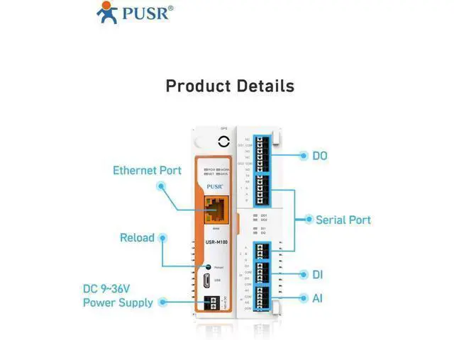 Alt view image 2 of 6 - Ethernet Server Remote IO Edge Computing Gateway MQTT/SSL RS485/232/Ethernet Modbus RTU to TCP Json Modbus Polling USR-M100