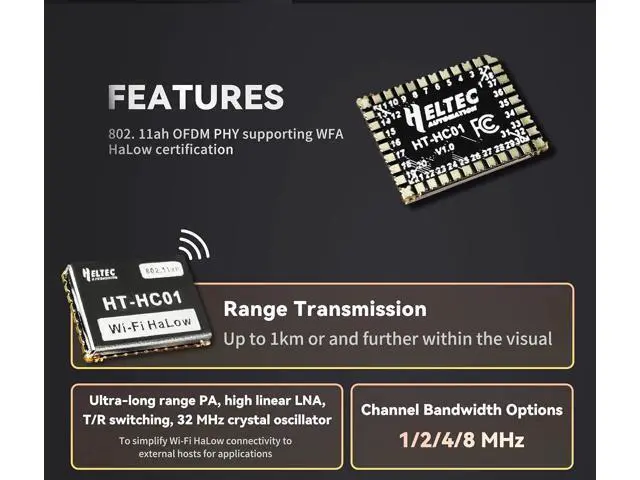 Alt view image 3 of 7 - Wi-Fi HaLow Module HT-HC01 IEEE 802.11ah Standard 902-928MHz 1-2KM Long-Range Transmission Sub 1GHz Dual Band 24GHz Wi-Fi Mesh Wireless Access IoT Low Power Consumption Device (5)