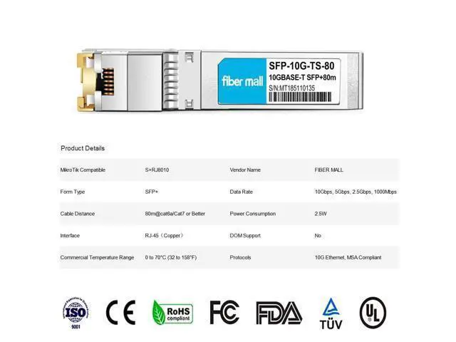 Alt view image 2 of 5 - 10G SFP+ RJ45 80m for Compatible MikroTik S+RJ8010 10GBASE-T SFP+ RJ45 80m Cat6a/7 Mini-GBIC 10gb Copper R-J45 Transceiver Module