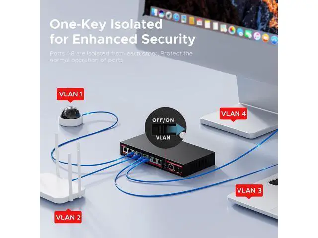Alt view image 6 of 7 - 2.5G Switch 9 Ports with 1*10Gb switches , 8 Ports 2.5Gb and 1x10G SFP+ Slot, Vlan FunctionEthernet ,Network Switch, 60Gbps Capacity, Splitter| Plug & Play| Fanless Metal Design| Traffic