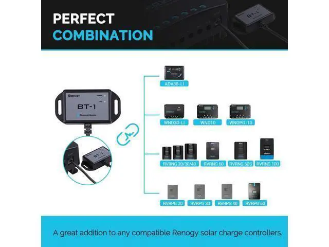 Alt view image 2 of 7 - Renogy Bluetooth Module RJ12 Communication Port Compatible Rover/Wanderer/Adventurer Charge Controllers, BT-1 RS232,Black