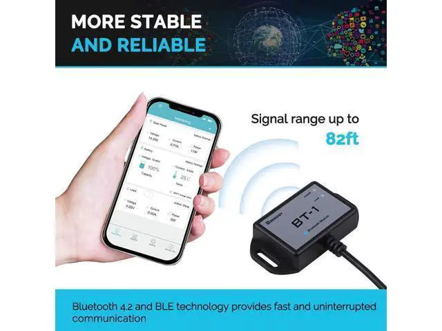 Alt view image 5 of 7 - Renogy Bluetooth Module RJ12 Communication Port Compatible Rover/Wanderer/Adventurer Charge Controllers, BT-1 RS232,Black