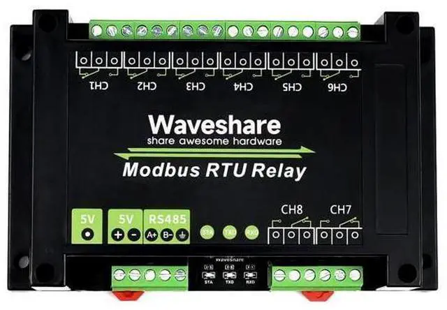 Main image of Waveshare Industrial Modbus RTU 8-ch Relay Module with RS485 Interface Multi Isolation Protection Circuits Comes with an ABS Enclosure