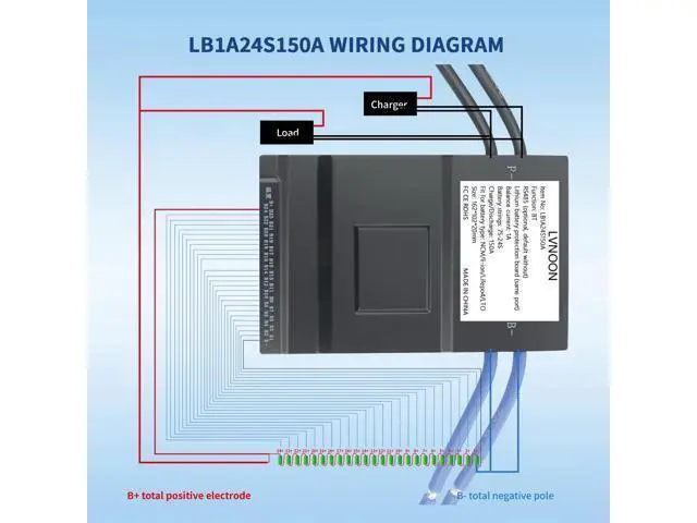 Alt view image 5 of 5 - LVNOON 1A Smart BMSJK Active Balance for Li-ion NCM LFP LiFePo4 LTO Battery Management System 7S 8S 10S 12S 15S 16S 20S 21S 24S 150A with APP Control 24V 48V 60V 72V 84V (7-24S, 150A)
