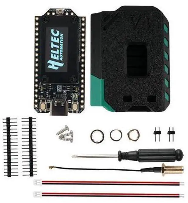 Main image of Rcmall Heltec LoRa32 V4 ESP32-S3 Development Board with WiFi, BLE, SX1262, OLED Display, Green Case, Solar Support for IoT Gateway, Meshtastic Compatible