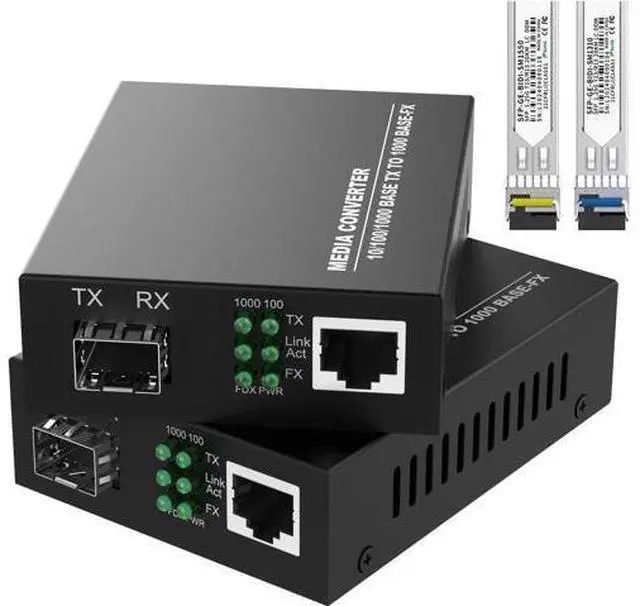 Main image of A Pair of 1.25G/s Bidi Gigabit Single-Mode Fiber Ethernet Media Converter with 2PCS Bidi SFP LC Transceiver Module Included, 10/100/1000Base-Tx to 1000Base-SX SMF RJ45 to SFP Slot up to 30KM
