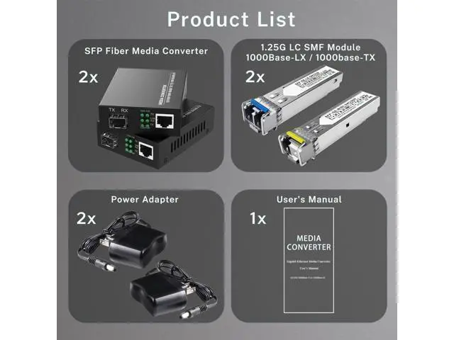 Alt view image 3 of 7 - A Pair of 1.25G/s Bidi Gigabit Single-Mode Fiber Ethernet Media Converter with 2PCS Bidi SFP LC Transceiver Module Included, 10/100/1000Base-Tx to 1000Base-SX SMF RJ45 to SFP Slot up to 30KM