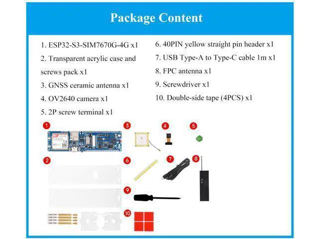 Alt view image 2 of 5 - ESP32-S3 SIM7670G 4G Development Board, LTE Cat-1/WiFi/Bluetooth/GNSS Positioning, Global Coverage Multi Band, Onboard Camera/Antenna, Suitable for 4G Portable WiFi, Solar Panel or USB Charging