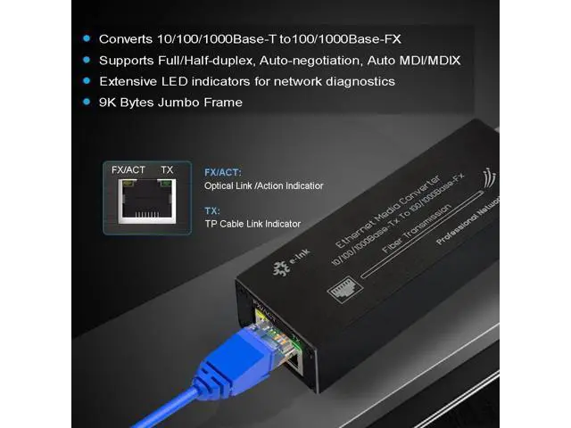 Alt view image 3 of 7 - Elenzk Micro Mini Gigabit Fiber Media Converter, 10/100/1000Mbps Ethernet IP Copper to Fiber Converter with 1310/1550nm Single Mode Single Fiber 20km SFP Modules, DC 5V USB Type-C Power Input