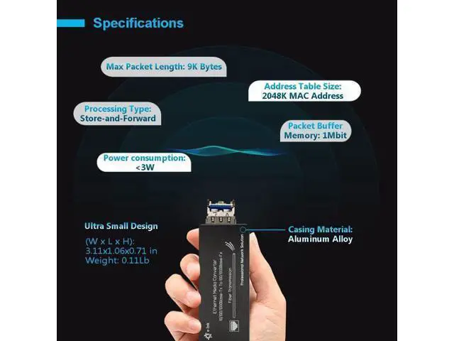 Alt view image 6 of 7 - Elenzk Micro Mini Gigabit Fiber Media Converter, 10/100/1000Mbps Ethernet IP Copper to Fiber Converter with 1310/1550nm Single Mode Single Fiber 20km SFP Modules, DC 5V USB Type-C Power Input