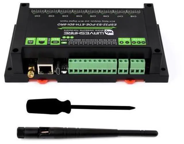 Main image of Industrial 8-Channel ESP32-S3 WiFi Relay Module, Xtensa 32-bit LX7 Dual-Core Processor, Onboard Isolated RS485 Interface +8-CH Digital Inputs + 8-CH Relays +PoE Network Port, Supports WiFi/BT