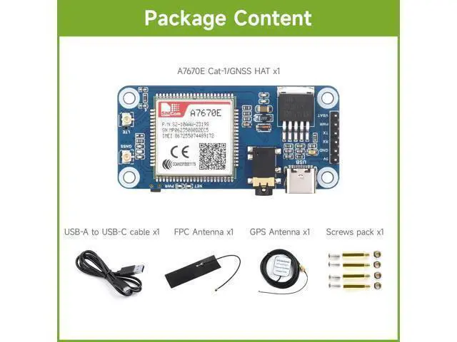 Alt view image 2 of 5 - Waveshare Cat-1/GSM/GPRS/GNSS HAT, Compatible with Raspberry Pi, Based On A7670E Module, LTE Cat-1 / 2G Support, GNSS Positioning