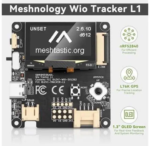 Alt view image 2 of 5 - Meshnology Wio Tracker L1 Board with 3000mah Battery SX1262 nRF52840 for Ar duino Meshtastic LoRa, Blue Tooth 5.0 GPS, 1.3" OLED, Support Battery Type-C and Solar Charge, Rich Interface (2 Pack)