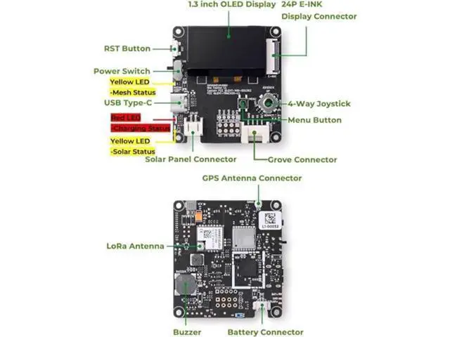 Alt view image 4 of 5 - Meshnology Wio Tracker L1 Board with 3000mah Battery SX1262 nRF52840 for Ar duino Meshtastic LoRa, Blue Tooth 5.0 GPS, 1.3" OLED, Support Battery Type-C and Solar Charge, Rich Interface (2 Pack)