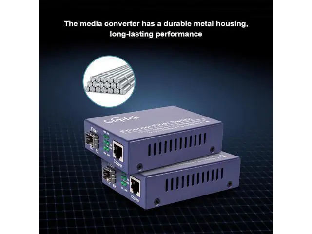 Alt view image 7 of 7 - A Pair Gigabit Ethernet Media Converter, 10/100/1000Mbps Networks Ethernet to Fiber Media Converter, with 2pcs 1000Base-SX SFP Module (1.25Gb/s, Multimode, Dual LC, 850nm, 550m)