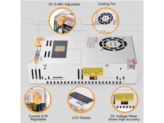 Alt view image 4 of 5 - Adjustable DC Power Voltage Converter with Digital Display AC 110V-220V to DC 0-48V 0-10A Module Switching Power Supply 480W Voltage Regulator Transformer Built in Cooling Fan