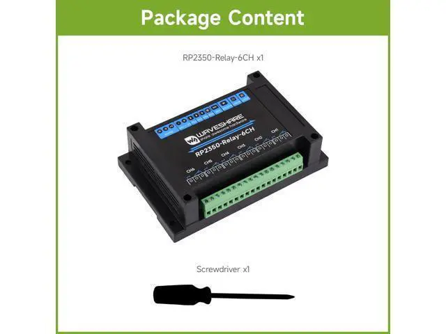 Alt view image 2 of 5 - Waveshare Industrial 6-Channel RP2350 Relay Module, Onboard RS485 / Pico HAT interfaces, with Multiple Isolation Protection Circuits, Industrial-Grade, Rail-Mount Case