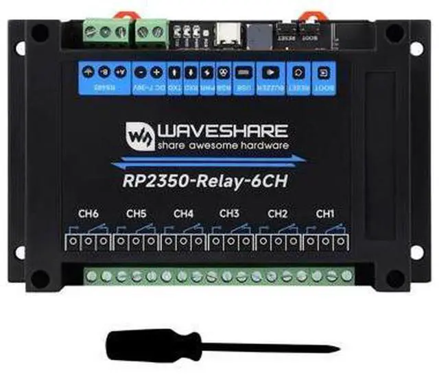 Main image of Waveshare Industrial 6-Channel RP2350 Relay Module, Onboard RS485 / Pico HAT interfaces, with Multiple Isolation Protection Circuits, Industrial-Grade, Rail-Mount Case