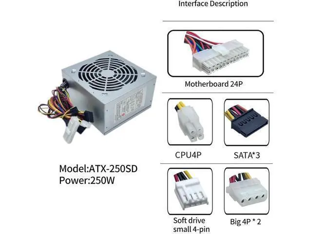 Alt view image 3 of 7 - Computer Power Supply 200W/250W/300W/350W Optional Comprehensive Protections Metal Heatsink Case Computer Power Module