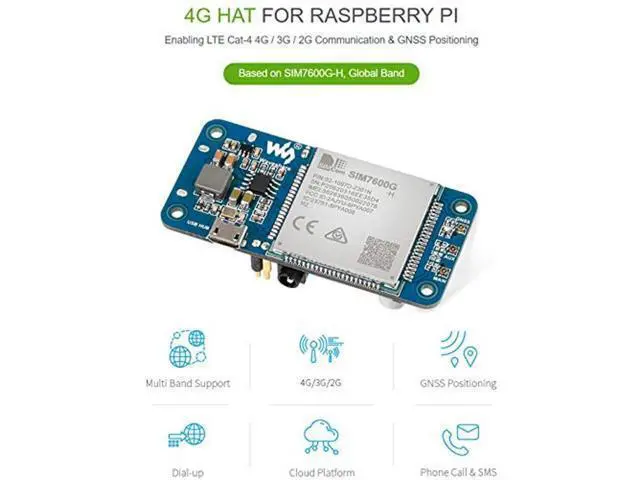 Alt view image 2 of 5 - SIM7600G-H 4G HAT Module for Raspberry Pi and PC,Support LTE Cat-4 4G 3G 2G Communication and GNSS Positioning,Global Band,up to 50Mbps Uplink, 150Mbps Downlink
