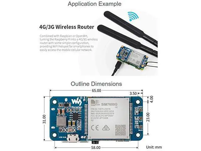 Alt view image 5 of 5 - SIM7600G-H 4G HAT Module for Raspberry Pi and PC,Support LTE Cat-4 4G 3G 2G Communication and GNSS Positioning,Global Band,up to 50Mbps Uplink, 150Mbps Downlink