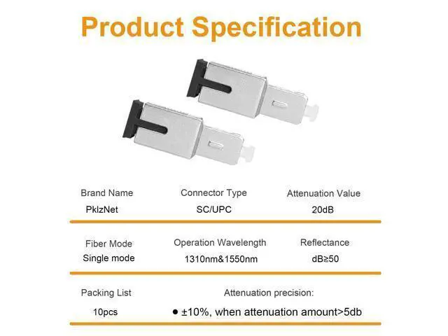 Alt view image 5 of 5 - PklzNet 10PCS 20dB SC-UPC Fiber Optical attenuators Single Mode, Male to Female singal Attenuation Connector Fixed Direct Insert Adapter