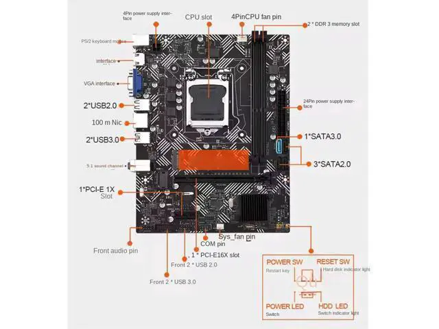 Alt view image 5 of 5 - LGA 1151 Computer Motherboard, M ATX Motherboard for Desktop PC, DDR3 Motherboard 100Mbps NIC M.2 USB3.0 SATA3.0 for Desktop PC