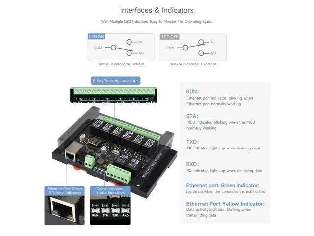 Alt view image 5 of 5 - Waveshare 8-Ch Ethernet Relay Module, Modbus RTU/Modbus TCP Protocol, PoE Port Communication, with Various Isolation and Protection Circuits, Industrial Grade Rail-Mount Case