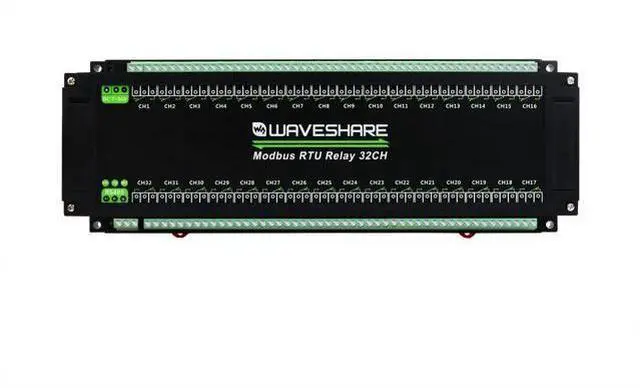 Main image of Waveshare Modbus RTU 32-Ch Relay Module, RS485 Interface, with Multiple Isolation Protection Circuits, Industrial-Grade, Rail-Mount Case