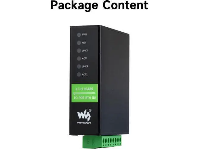 Alt view image 2 of 7 - Waveshare 2-Ch RS485 to RJ45 Ethernet Serial Server, Dual Channels RS485 Independent Operation, Rail-Mount Industrial Isolated Serial Module, PoE Ethernet Port