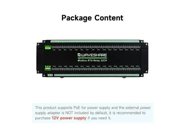 Alt view image 2 of 5 - Waveshare Modbus RTU 32-Ch Relay Module, RS485 Interface, with Multiple Isolation Protection Circuits, Industrial-Grade, Rail-Mount Case