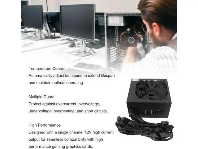 Alt view image 4 of 7 - 500W ATX Power Supply, Smart Temperature Control Circuit Multiple Guard Desktop Power Supply with Fan Speed, for Double and Gaming PCs