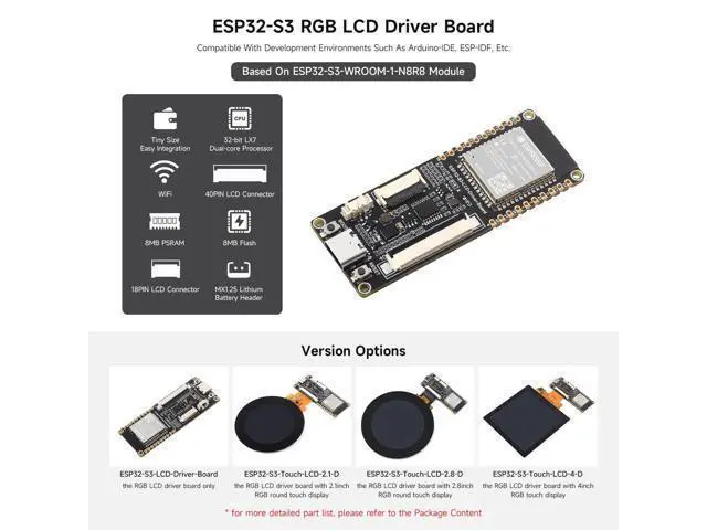 Alt view image 3 of 5 - Waveshare ESP32-S3 RGB LCD Driver Board, Equipped with 32-Bit 240MHz LX7 Dual-Core Processor, 8MB PSRAM and Flash, WiFi & Bluetooth Support, Comes with a 2.1inch RGB Round Touch Display