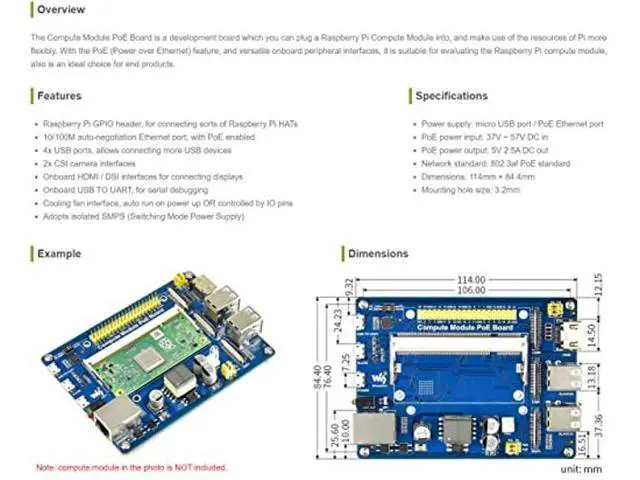 Alt view image 2 of 5 - waveshare Compute Module IO Board with PoE Feature Composite Breakout Board for Developing with Raspberry Pi CM3 / CM3L / CM3+ / CM3+L