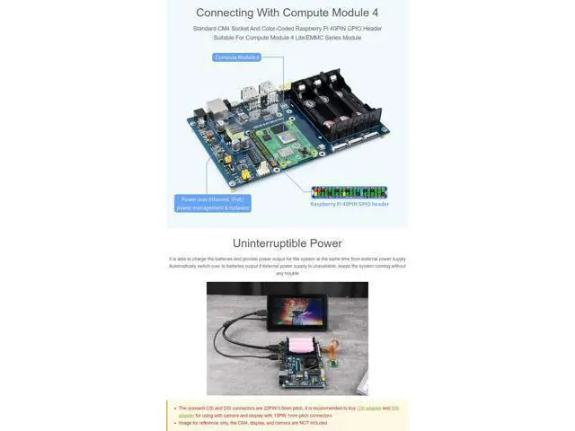 Alt view image 4 of 5 - Waveshare PoE UPS Uninterruptible Power Supply Base Board for Raspberry Pi Compute Module 4 with Gigabit Ethernet/Dual HDMI/Quad USB2.0 etc.Interfaces