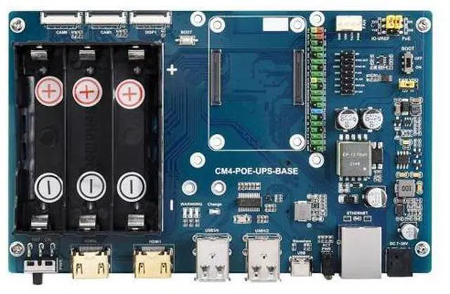 Main image of Waveshare PoE UPS Uninterruptible Power Supply Base Board for Raspberry Pi Compute Module 4 with Gigabit Ethernet/Dual HDMI/Quad USB2.0 etc.Interfaces