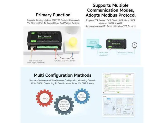 Alt view image 4 of 5 - Waveshare 16-Ch Ethernet Module, Modbus RTU/TCP, Ethernet Communication, Support PoE, Various Isolation & Protection Circuits, Industrial Rail-Mount
