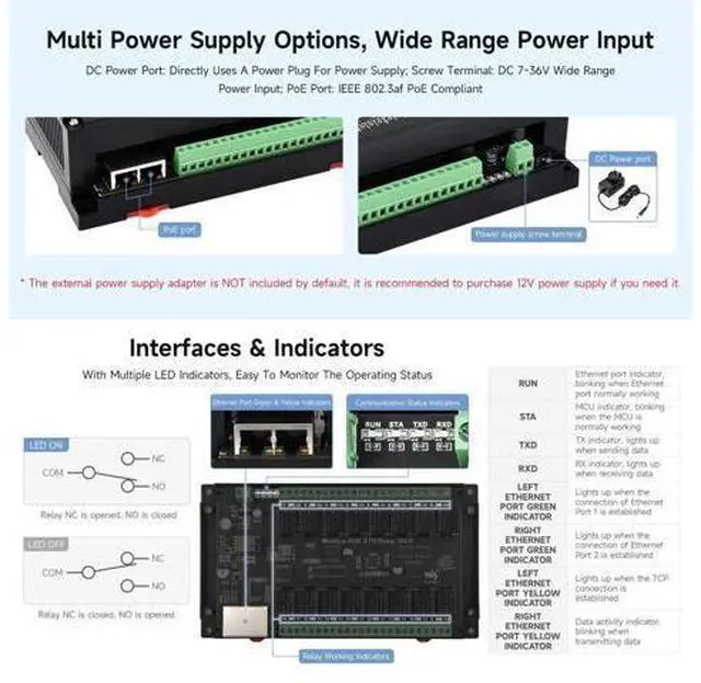 Alt view image 5 of 5 - Waveshare 16-Ch Ethernet Module, Modbus RTU/TCP, Ethernet Communication, Support PoE, Various Isolation & Protection Circuits, Industrial Rail-Mount