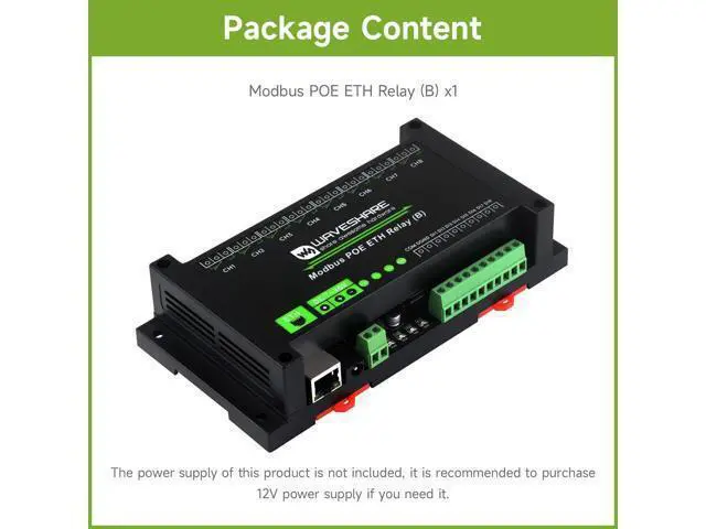 Alt view image 2 of 5 - Waveshare 8-Ch Ethernet Relay Module (B) with Digital Input, Modbus RTU/Modbus TCP Protocol, PoE Port Communication, with Various Isolation and Protection Circuits, Industrial Grade Rail-Mount Case