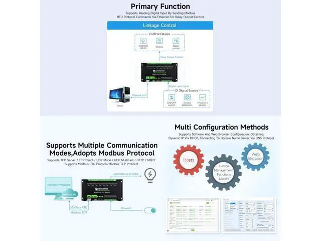 Alt view image 4 of 5 - Waveshare 8-Ch Ethernet Relay Module (B) with Digital Input, Modbus RTU/Modbus TCP Protocol, PoE Port Communication, with Various Isolation and Protection Circuits, Industrial Grade Rail-Mount Case