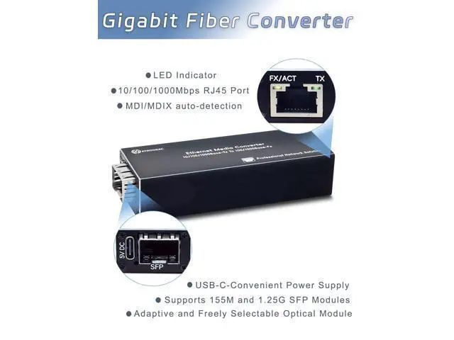 Alt view image 3 of 5 - Atroodac A Pair of Mini Fiber to Ethernet Converter with 2 Pcs 1.25G BIDI LC Single Port Transceiver Module up to 20KM 10/100/1000Base-Tx RJ45 to 100/1000BASE-SX SFP Slot Media Converter
