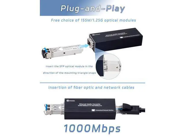 Alt view image 5 of 5 - Atroodac A Pair of Mini Fiber to Ethernet Converter with 2 Pcs 1.25G BIDI LC Single Port Transceiver Module up to 20KM 10/100/1000Base-Tx RJ45 to 100/1000BASE-SX SFP Slot Media Converter