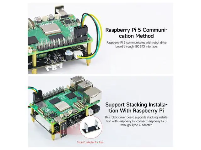 Alt view image 3 of 5 - Yahboom Raspberry Pi5 Robot Expansion Driver Board ROS Smart Car Supports 4WD Drive Servo Motor Sensor Compatible with RaspberryPi 5 PD Power Supply Protocol, I2C Communication