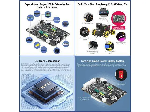 Alt view image 4 of 5 - Yahboom Raspberry Pi5 Robot Expansion Driver Board ROS Smart Car Supports 4WD Drive Servo Motor Sensor Compatible with RaspberryPi 5 PD Power Supply Protocol, I2C Communication