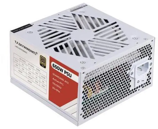 Main image of Power Supply 650W Standard ATX PC PSU 80 Plus Gold Non Modular Full Voltage 110-240V Active PFC with 20+4Pin Motherboard Power Cable for Desktop Gaming Server White