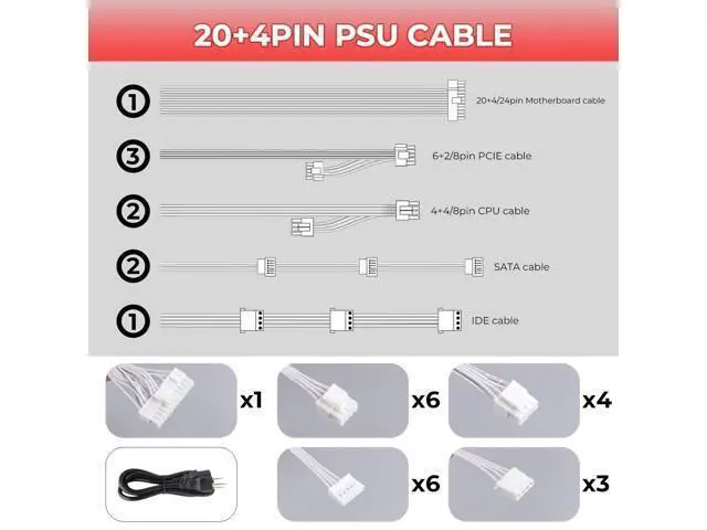 Alt view image 5 of 5 - Power Supply 650W Standard ATX PC PSU 80 Plus Gold Non Modular Full Voltage 110-240V Active PFC with 20+4Pin Motherboard Power Cable for Desktop Gaming Server White