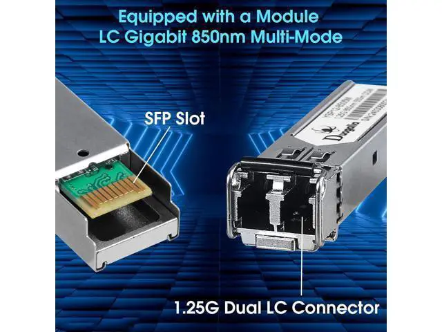 Alt view image 6 of 7 - 2-Pack Fiber to Ethernet Media Converter with Gigabit Multi-Mode SFP LC Module, 1.25G SFP to 10/100/1000M RJ45, MMF, 850nm, up to 550m (1804 ft)