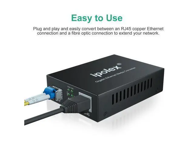 Alt view image 4 of 5 - Ipolex Gigabit Single-Mode LC Fiber to Ethernet Media Converter (SFP LX Modules Included),1.25G Fiber Media Converter, 1000Base-LX to 10/100/1000Base-TX, 1310nm, SMF, Transmission up to 20KM, 2 Pack