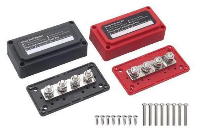 Main image of Gloaso Busbar 12V-48V DC 300A, Heavy Duty Bus Bar with 4X 3/8"(M10) Posts Terminals Blocks, 300 Amp Battery Junction Block Module Powerbar for Car RV Solar Truck Boat Marine, Red& Black 2 Pack