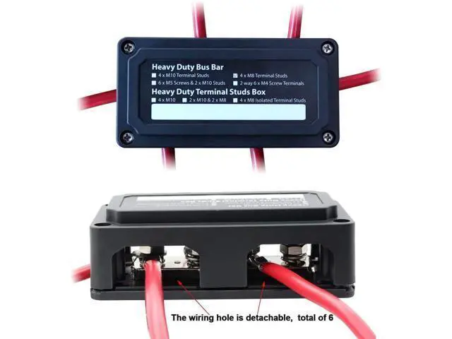 Alt view image 4 of 5 - Gloaso Busbar 12V-48V DC 300A, Heavy Duty Bus Bar with 4X 3/8"(M10) Posts Terminals Blocks, 300 Amp Battery Junction Block Module Powerbar for Car RV Solar Truck Boat Marine, Red& Black 2 Pack